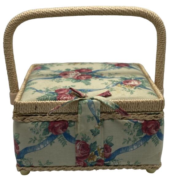 Sewing Basket, Craft Sewing Basket Storage Box Builtin Pin Cushion‎ Rose pattern - Picture 1 of 5
